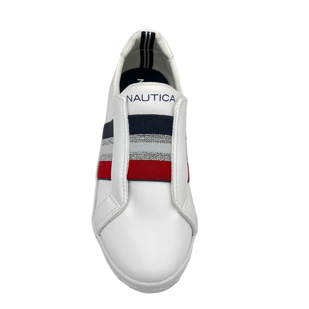 Nautica Youth Girls Fashion Sneaker Size 5 White Multicolor Slip On Casual Shoes